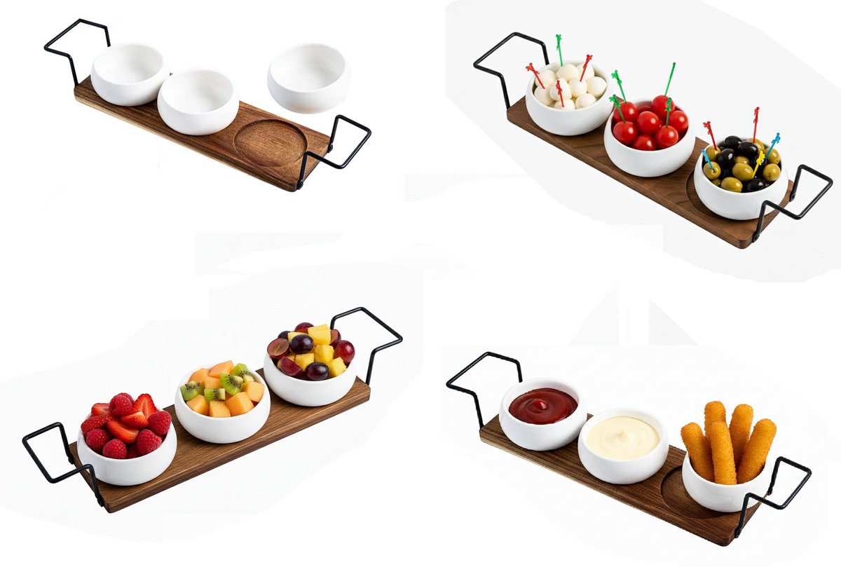 Cheffinger Snack Bowl Set - 4-piece - Bamboo - Black