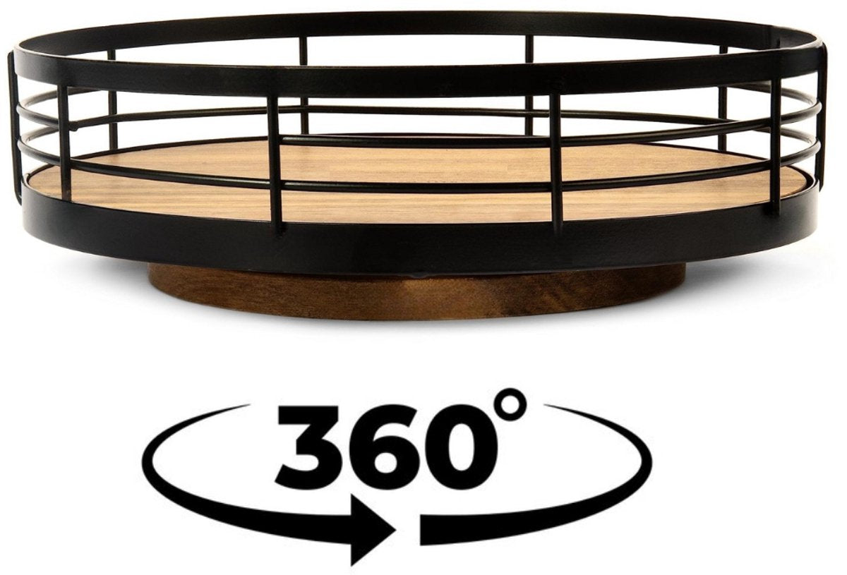 Cheffinger Rotating Tray - 26cm - Kitchen Organizer - Kitchen Rack - Spice Rack - Rotatable - Black - Wood