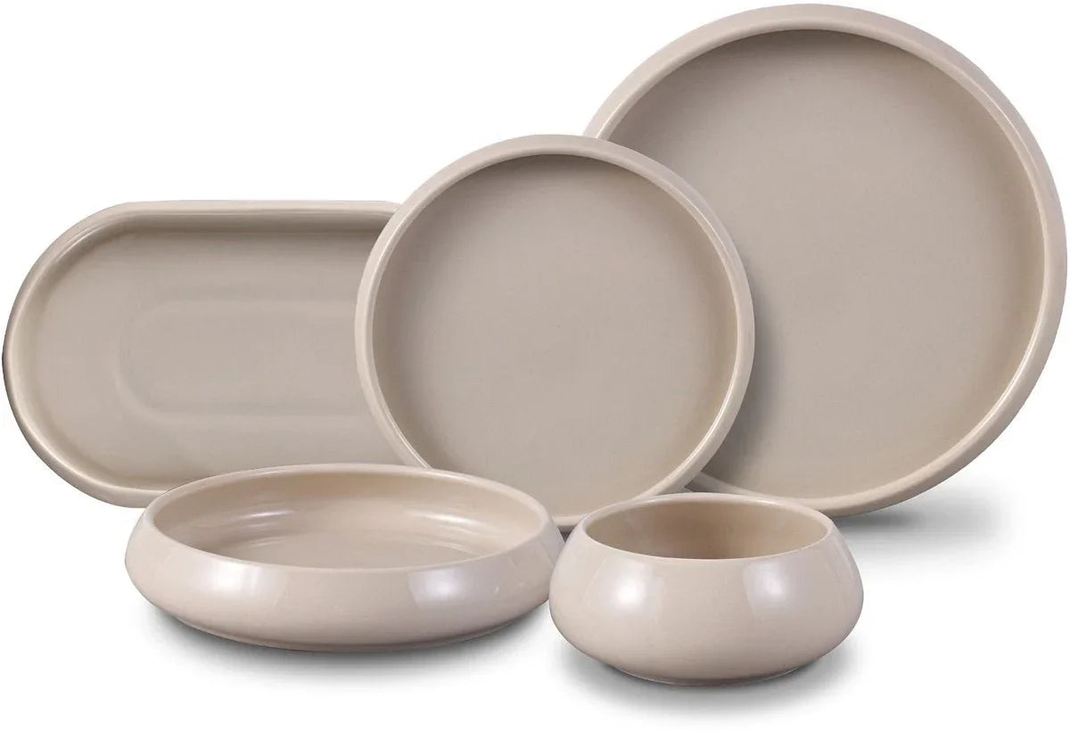 Bricard Bondy - Porzellan Geschirrset - Dinner Set - 25-teilig - 6-Personen - Taupe
