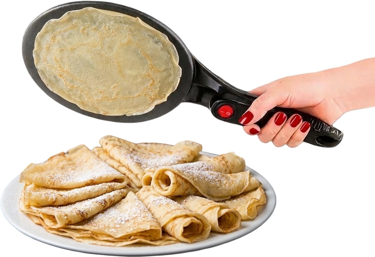 Homestar Elektrischer Pancake Maker, Pfannkuchen Maker & Crêpes Maker inkl. Rührschüssel & Schneebesen – 20cm – 700W