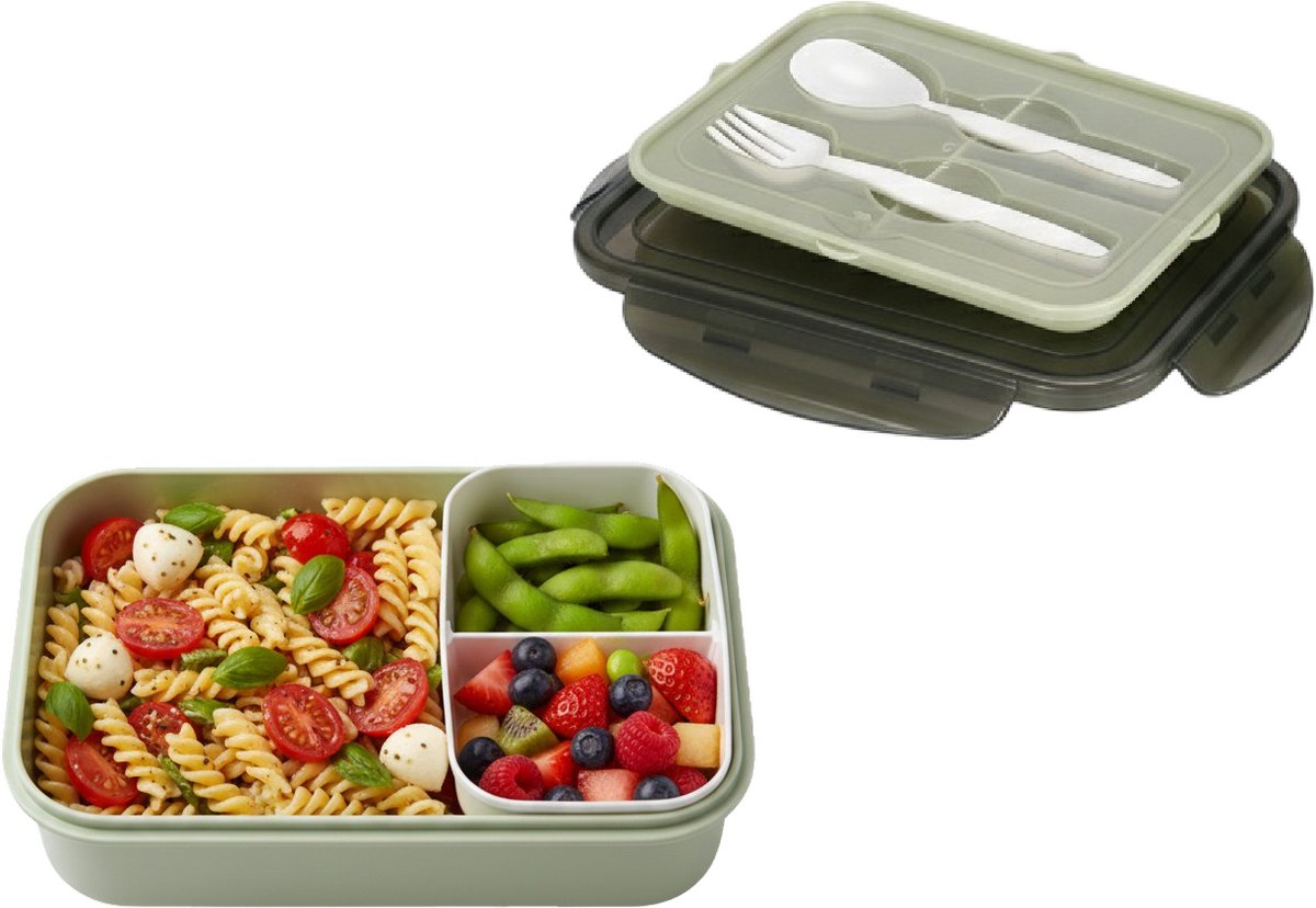 Cheffinger Lunchbox mit Besteck - Camouflage Grün - Bentobox - Multifunktional für Arbeit und Schule - Meal Prep Box