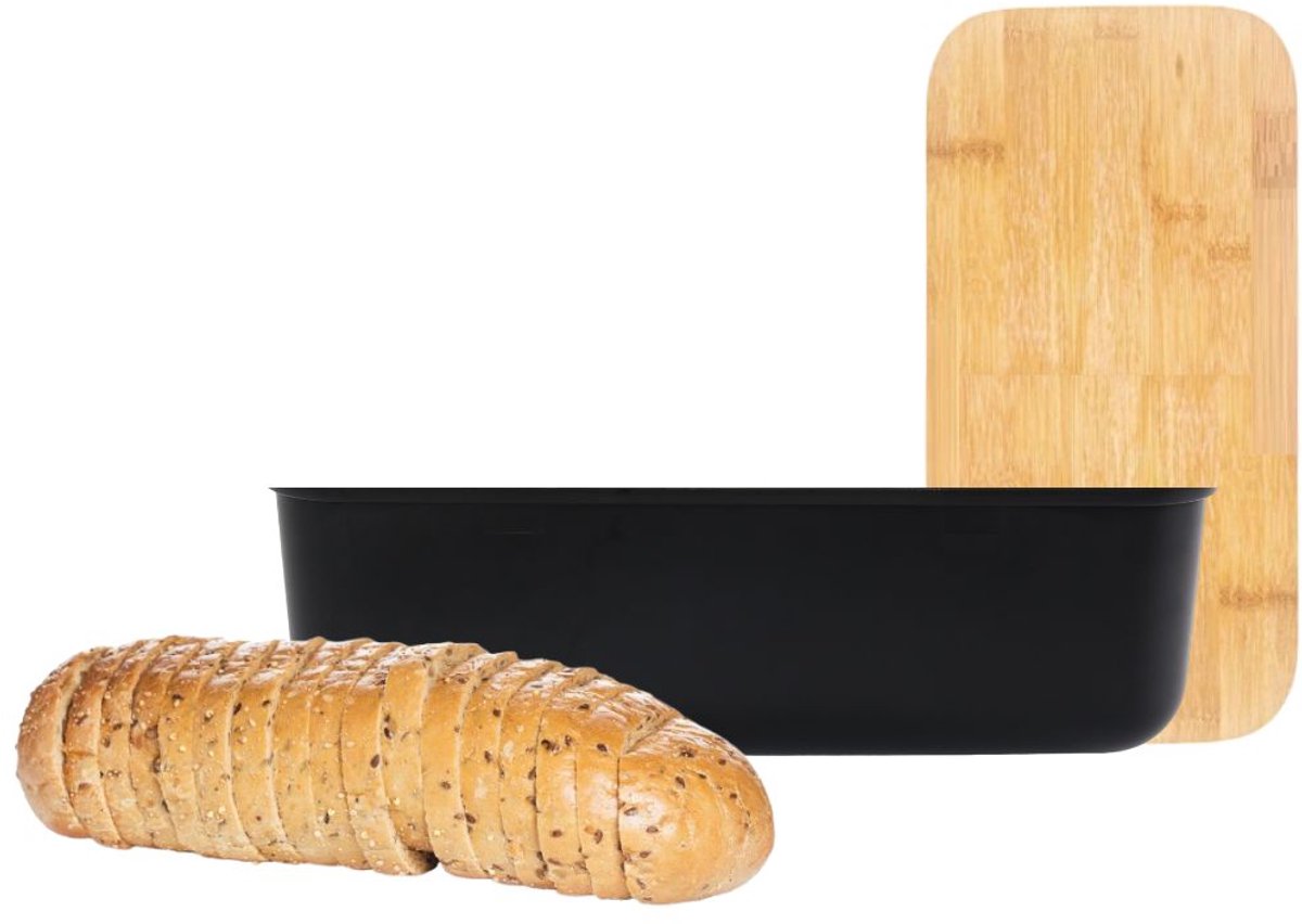 Cheffinger Brotdose - Bambus - Schwarz - Brotkasten - Brot aufbewahren - Frischhaltedose für Brot