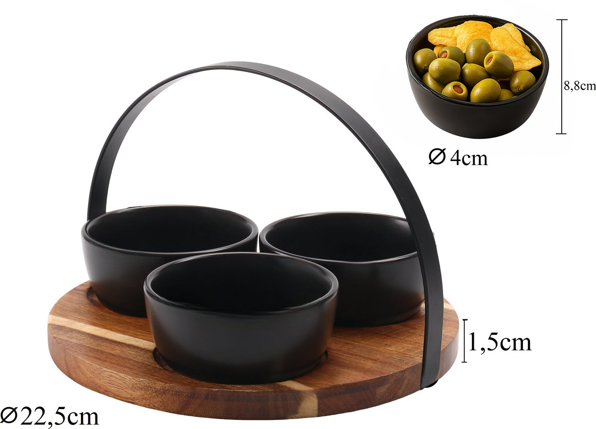 Cheffinger Snack Bowl Set - 4-piece - Bamboo - Black - Serving Set