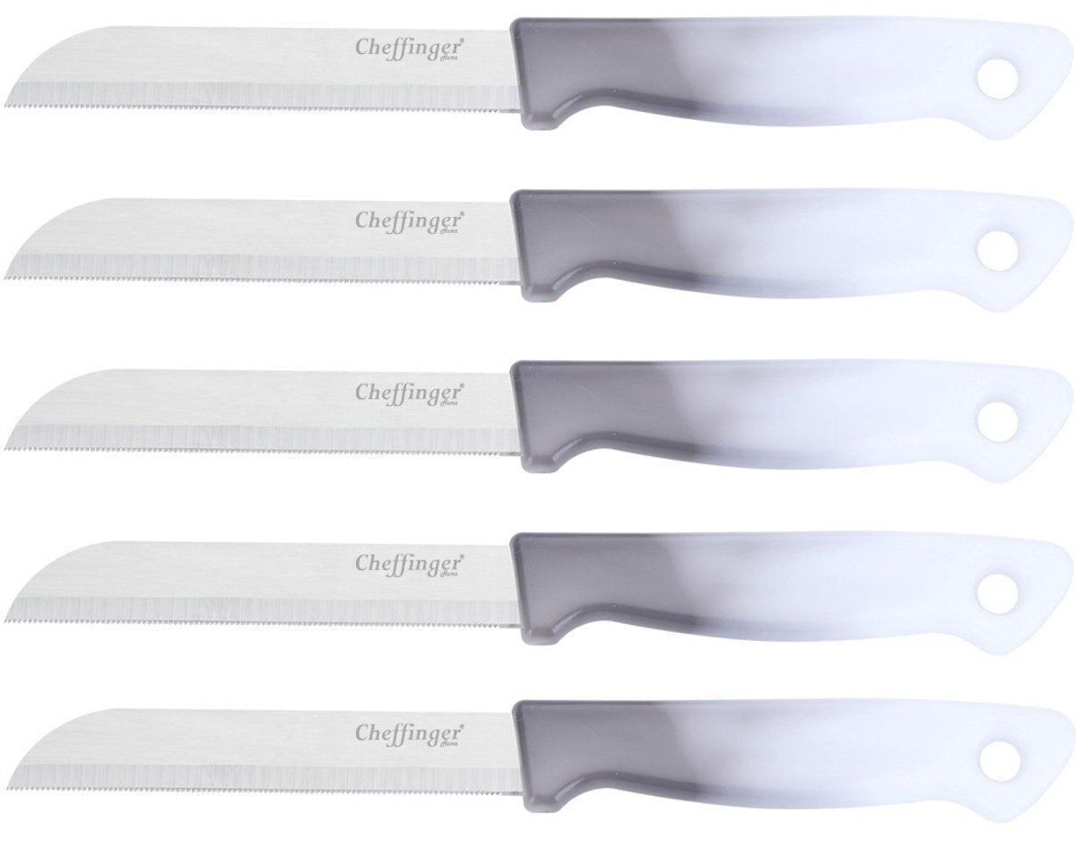 Cheffinger Schälmesserset – Edelstahl glatt – 18 cm – Grau – 5 Stück - Schälmesser