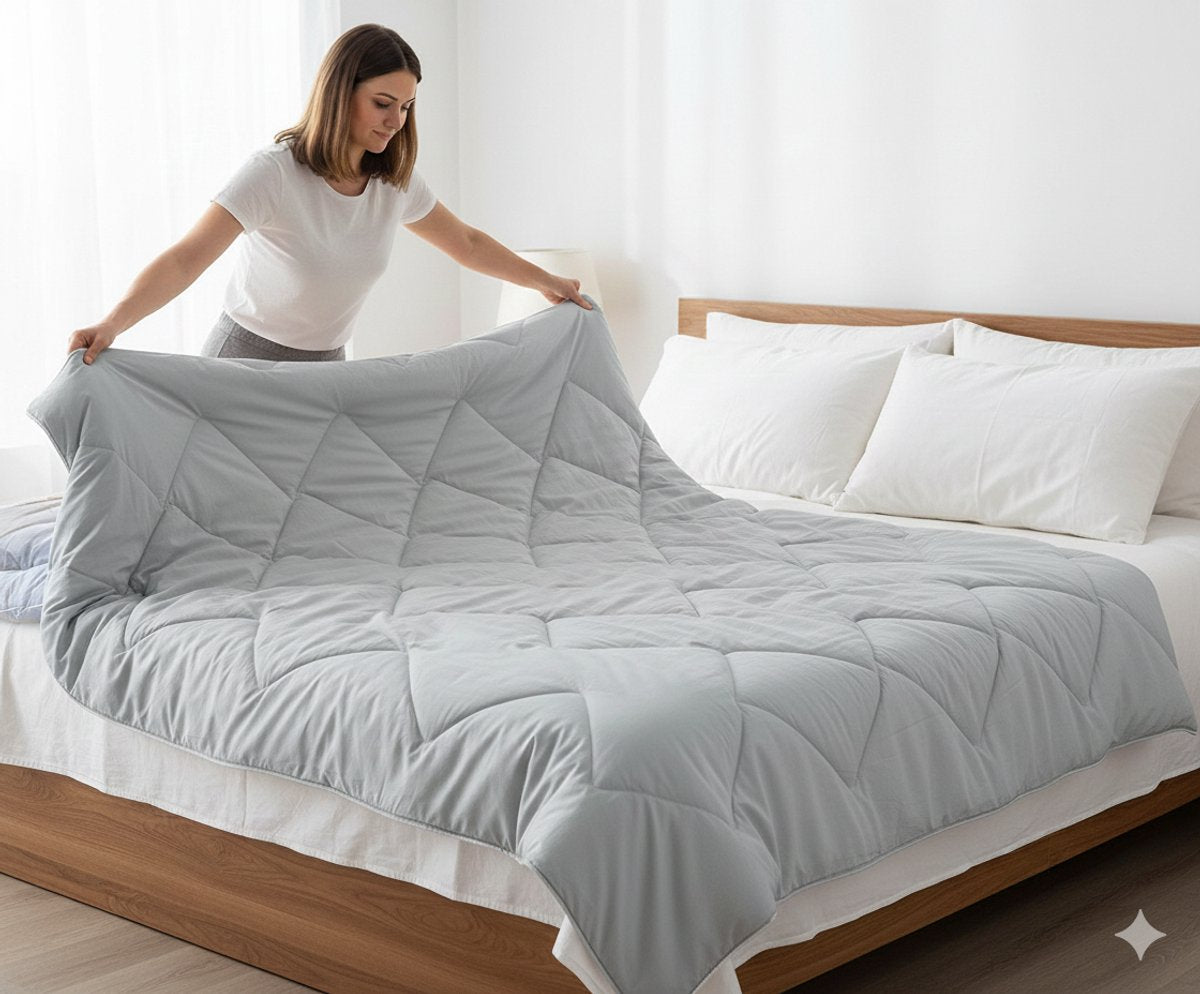 Dreamswan Dubbelzijdig Dekbed zonder Overtrek - 140x200cm - Grijs - Wasbaar Dekbed - Hoesloos Dekbed - Tweepersoons Dekbed