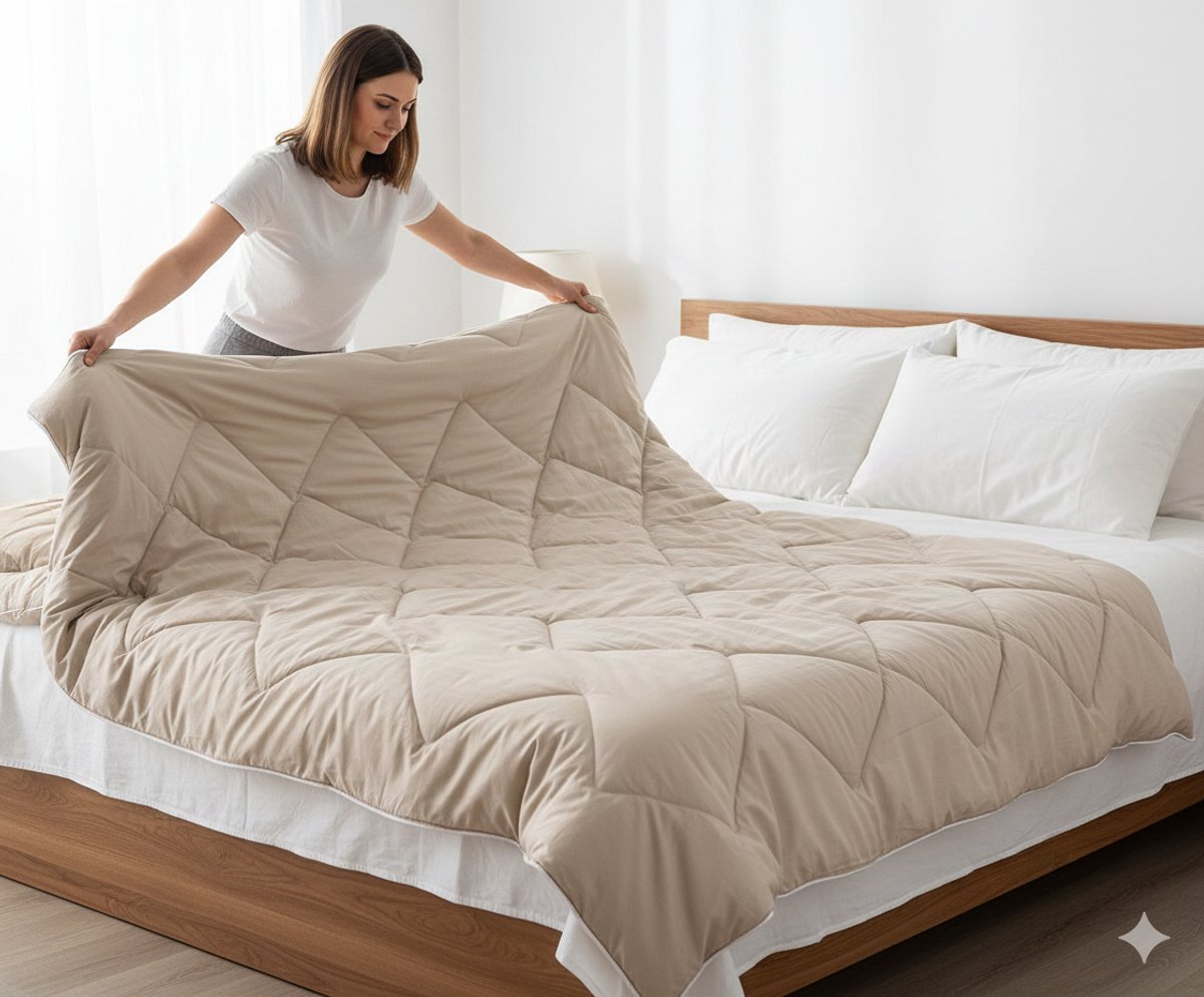 Dreamswan Dubbelzijdig Dekbed zonder Overtrek - 140x200cm - Taupe - Wasbaar Dekbed - Hoesloos Dekbed - Eenpersoons Dekbed