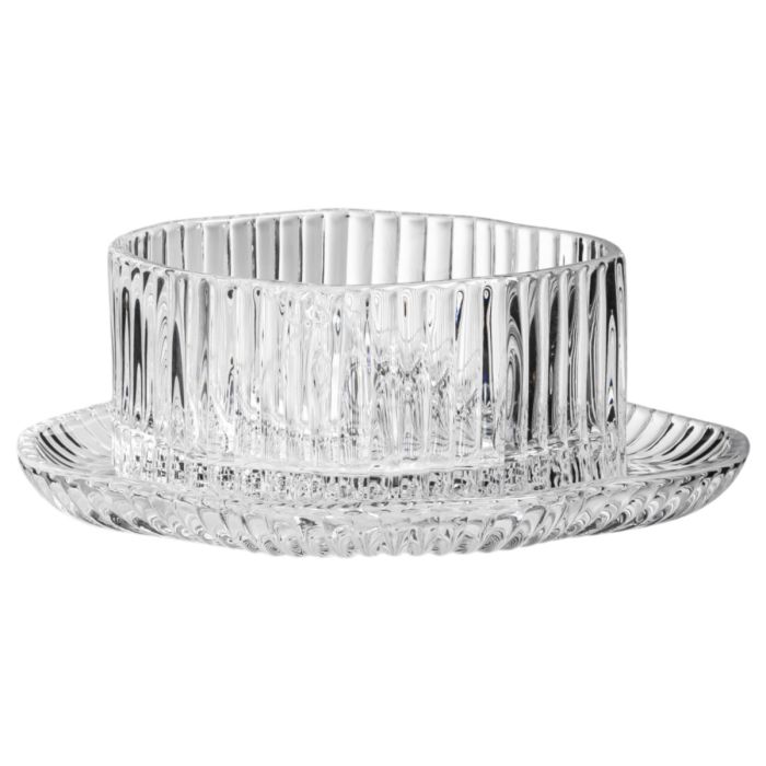 Bricard Ronda Lines Schaaltjes met Schotel - Ø11 cm - 12-delig - Geribbeld Glas