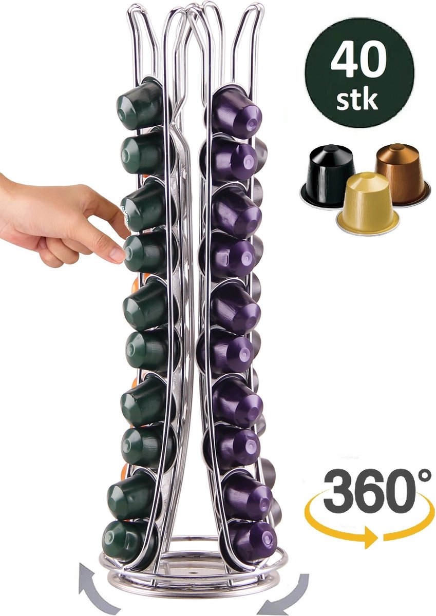 Cheffinger - Nespresso Kapselhalter - 360° drehbar - 40 Tassen - Kapselständer - Kaffeekapselhalter - Silber