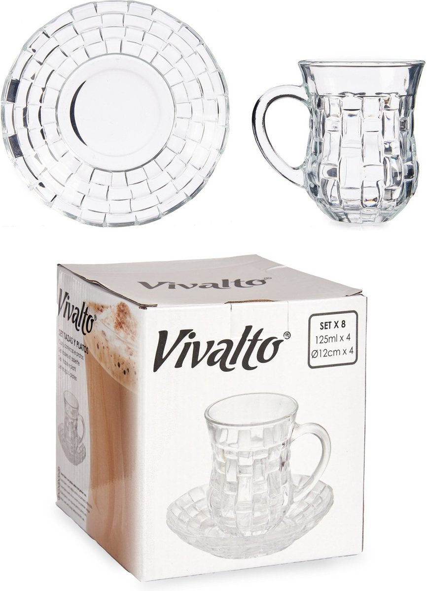 Vivalto Teeglas mit Untertasse und Henkel – 125ml – 4er Set – Türkische Teegläser
