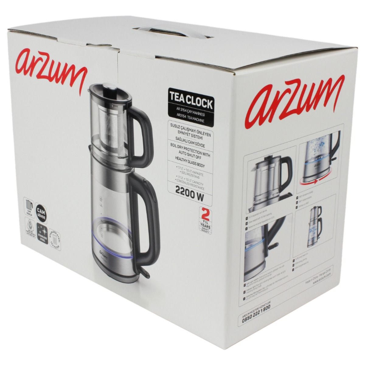 Arzum Tea Clock Elektrische Theepot AR3154-0600 | Glas theepot productafbeelding 8