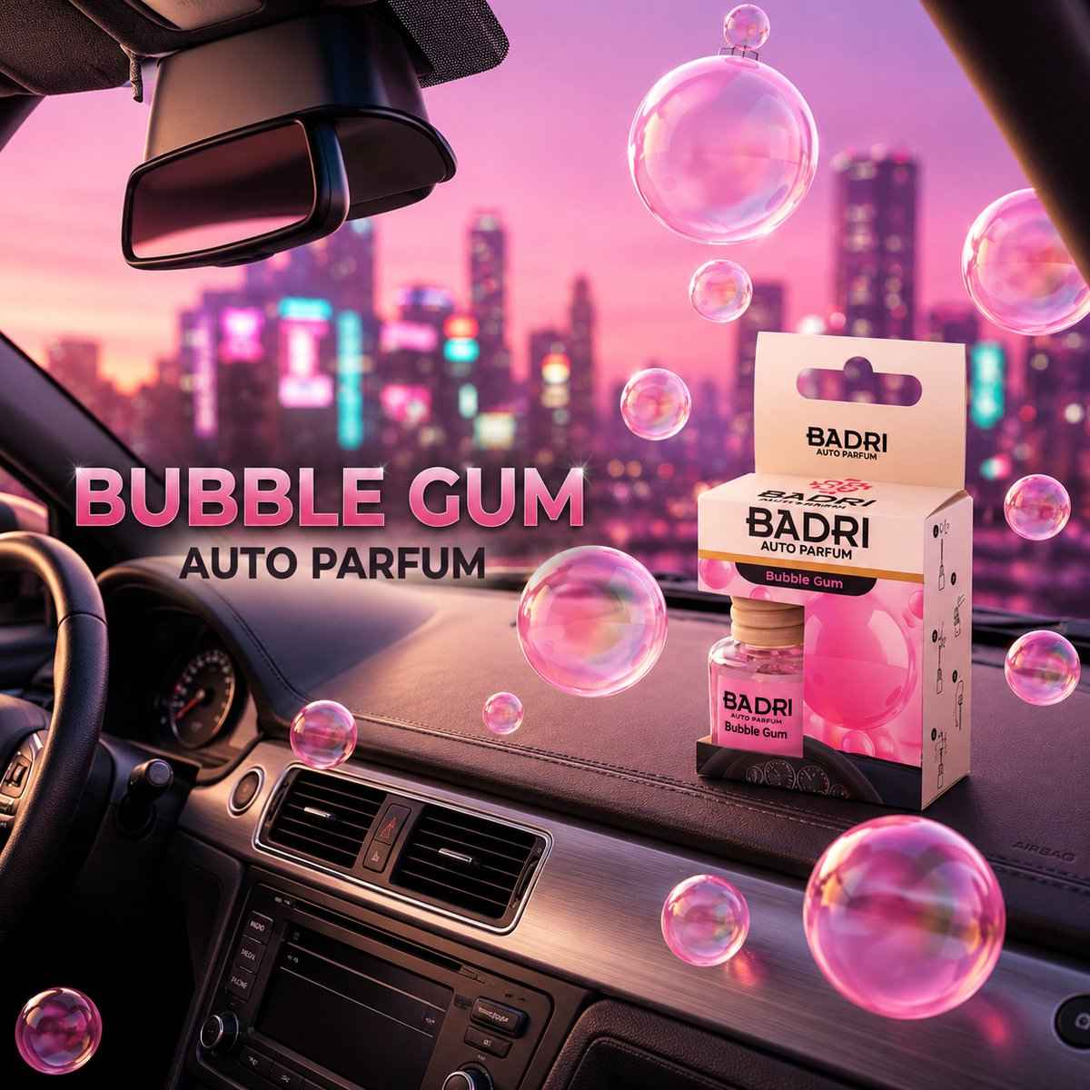 BADRI Auto Parfum Bubble Gum - Luxe Auto Luchtverfrisser met Zoete Bubblegum Geur