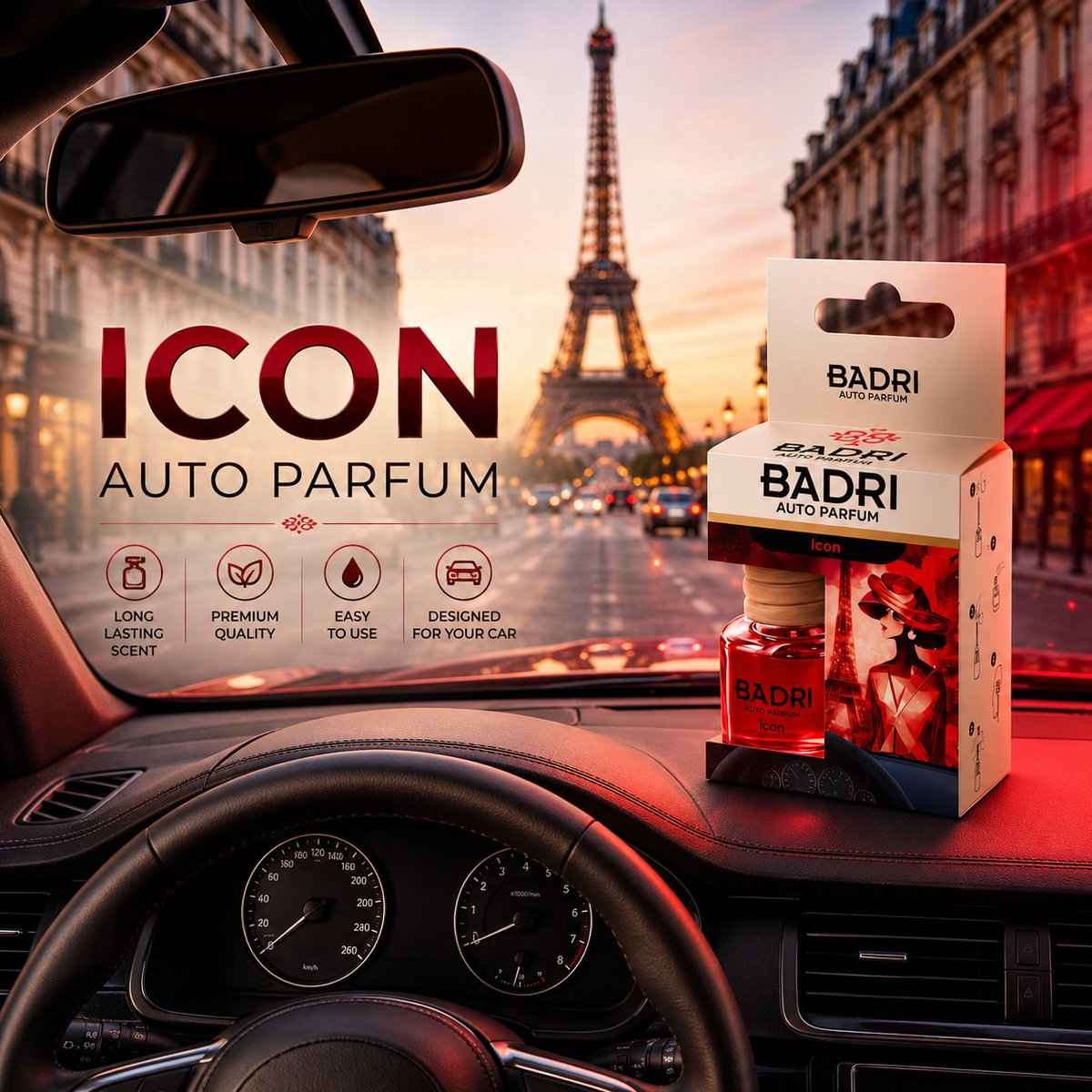 BADRI Auto Parfum Icon - Luxe Auto Luchtverfrisser met Kruidige & Luxe Geur