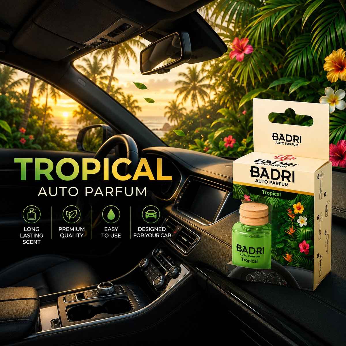 BADRI Auto Parfum Tropical - Luxe Auto Luchtverfrisser met Tropische Geur