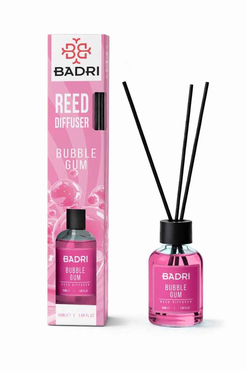 BADRI Geurstokjes Bubble Gum 50ML - Luxe Reed Diffuser met Zoete Bubblegum Geur voor Woonkamer & Badkamer