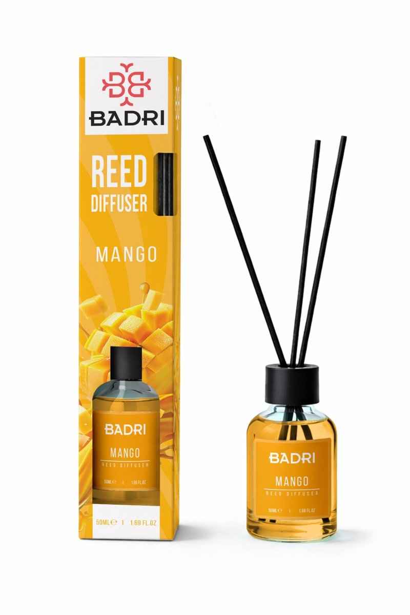 BADRI Geurstokjes Mango 50ML - Luxe Reed Diffuser met Fruitige Mango Geur voor Woonkamer & Badkamer