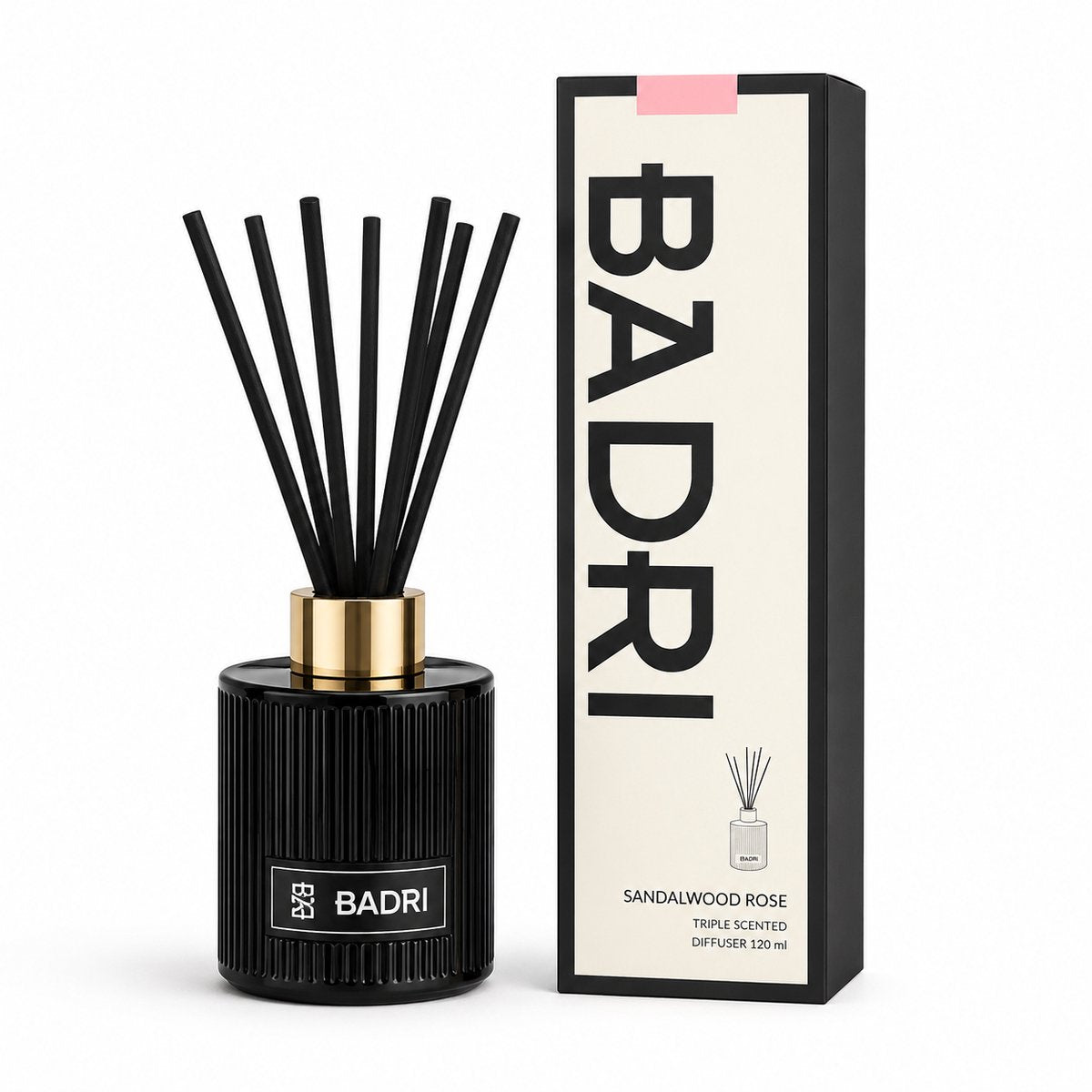 BADRI Geurstokjes Sandalwood Rose 120ML - Luxe Reed Diffuser - Geur voor Woonkamer & Badkamer