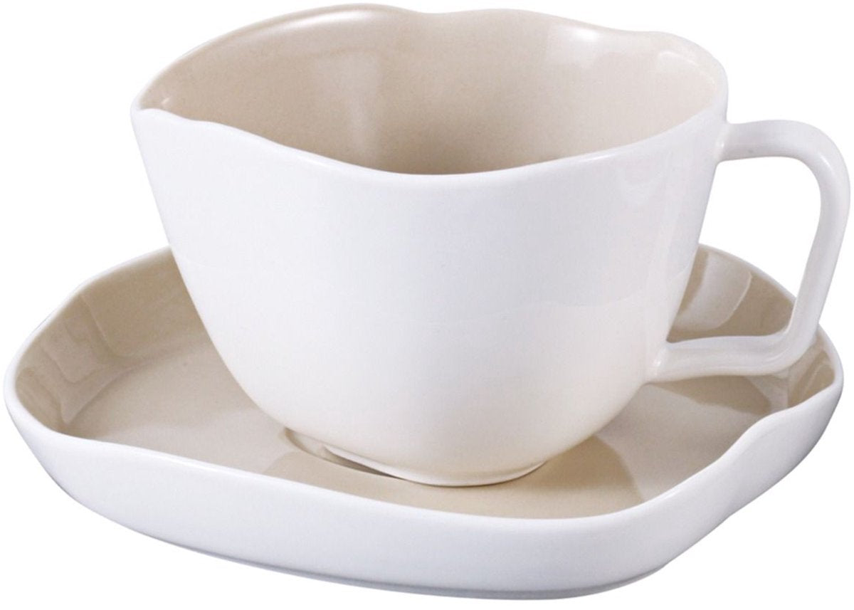 Bricard Fine Coffee Set - 12-piece - White/Taupe - 225ml - Porcelain - Coffee Cups
