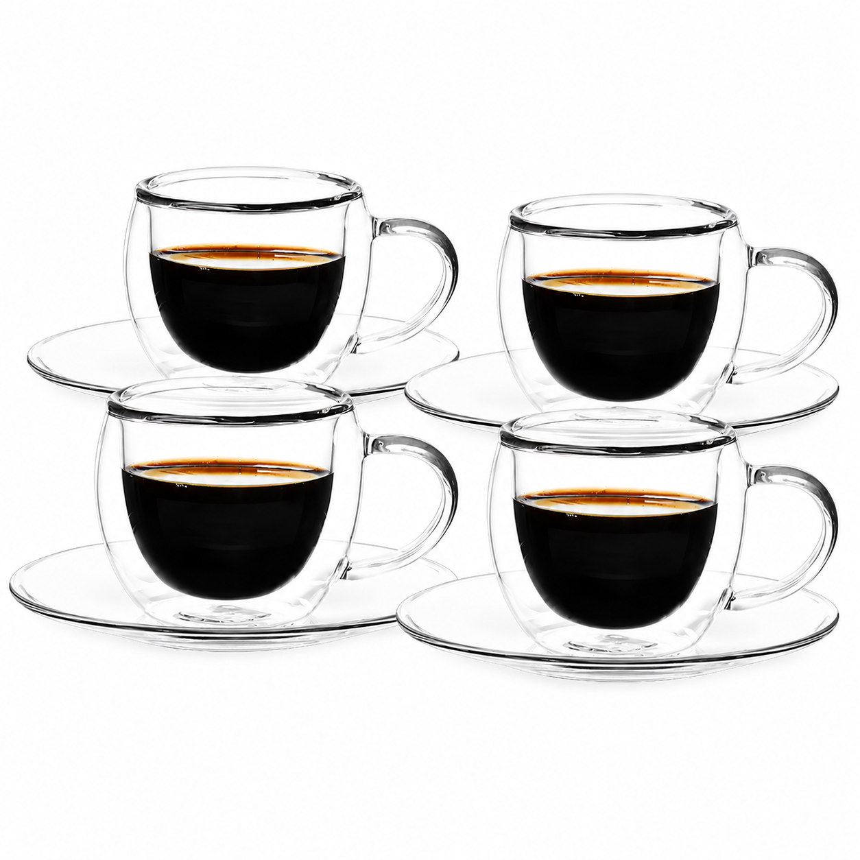 Bricard Dubbelwandige Glazen met Schotel - 140ml - Set van 4 - Koffieglas - Turkse Koffieglazen en onderzetters