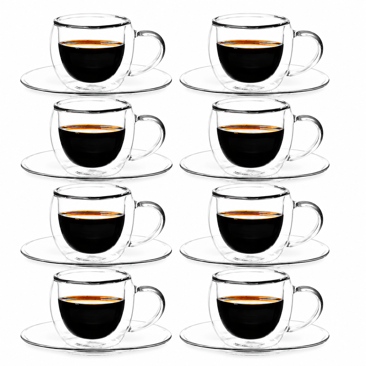 Bricard Dubbelwandige Glazen met Schotel - 80ml - Set van 8 - Espresso Glas - Turkse Koffieglazen en onderzetters