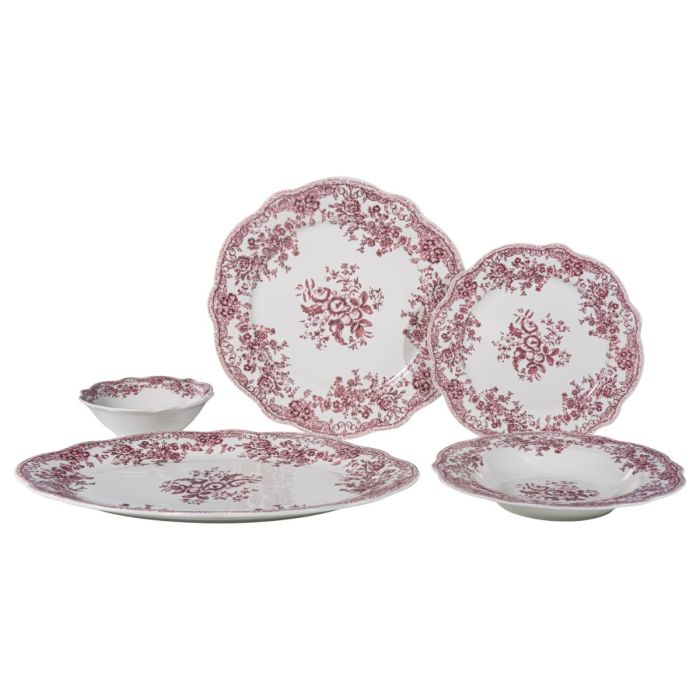 Bricard Fleury - Vintage Serviesset - 25-delig - 6-Persoons - Roze/Wit - Dinner Set - Porselein