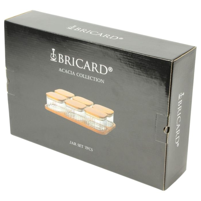 Bricard Glazen Vershoudbakjes - 7-delig - Acacia Hout - BPA-Vrij - Glas