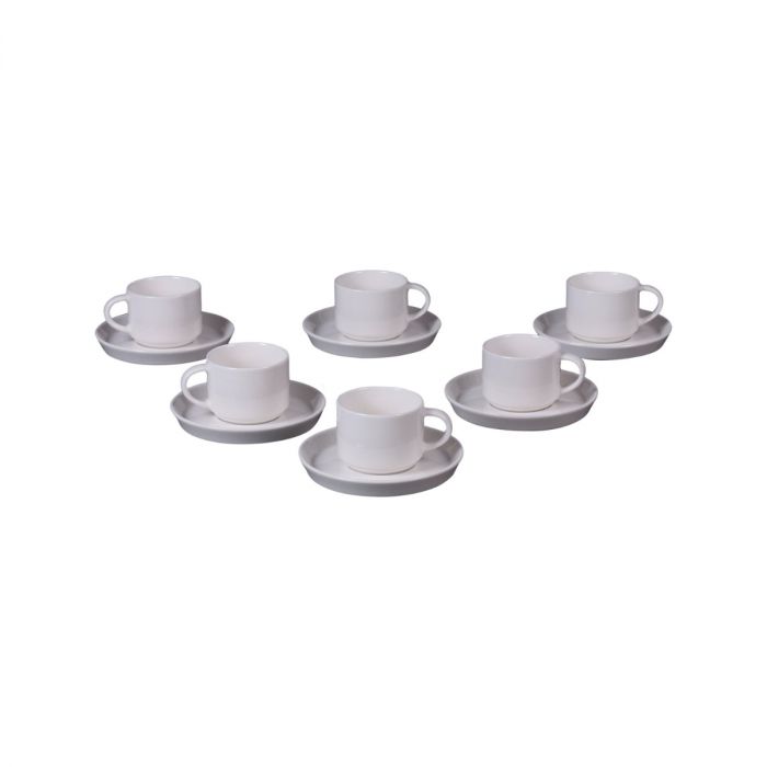 Bricard Porselein - Lunel Espresso Set - 90ml - Set van 12 - Wit - Turkse Koffie Kopjes met Schoteltjes
