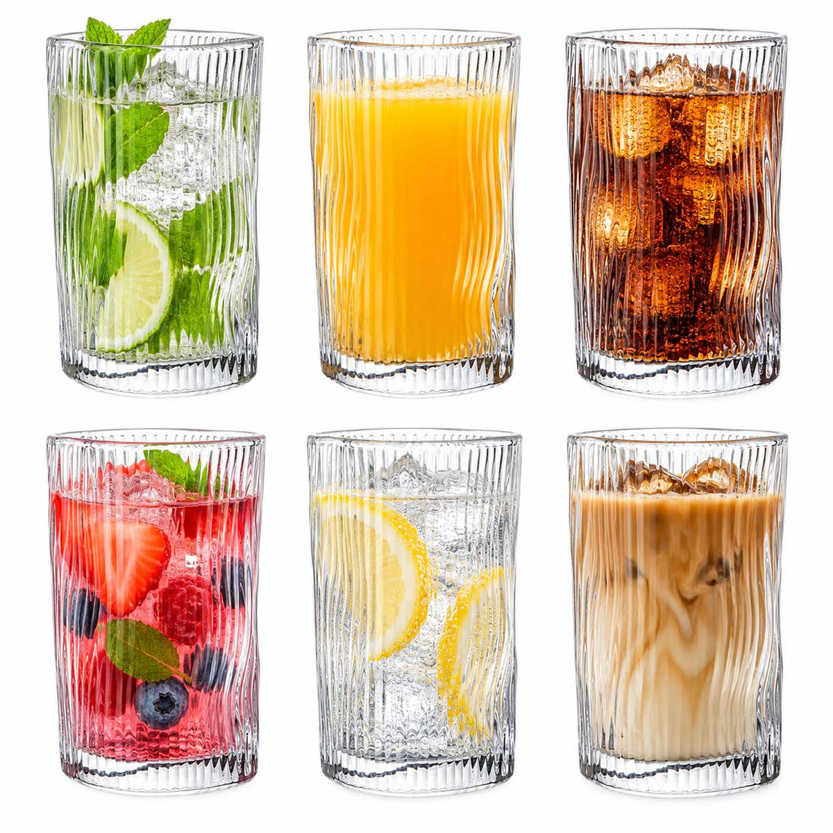 Bricard Ronda Lines - Longdrinkglazen - Drinkglazen - Set van 6 - Geribbeld Glas - Waterglas