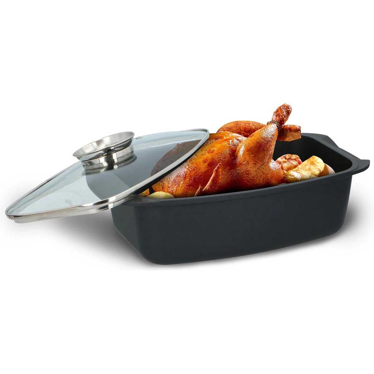 Cheffinger Braadslede met Deksel - 38cm - Zwart - Inductie - Ovale Braadpan - Braadslee