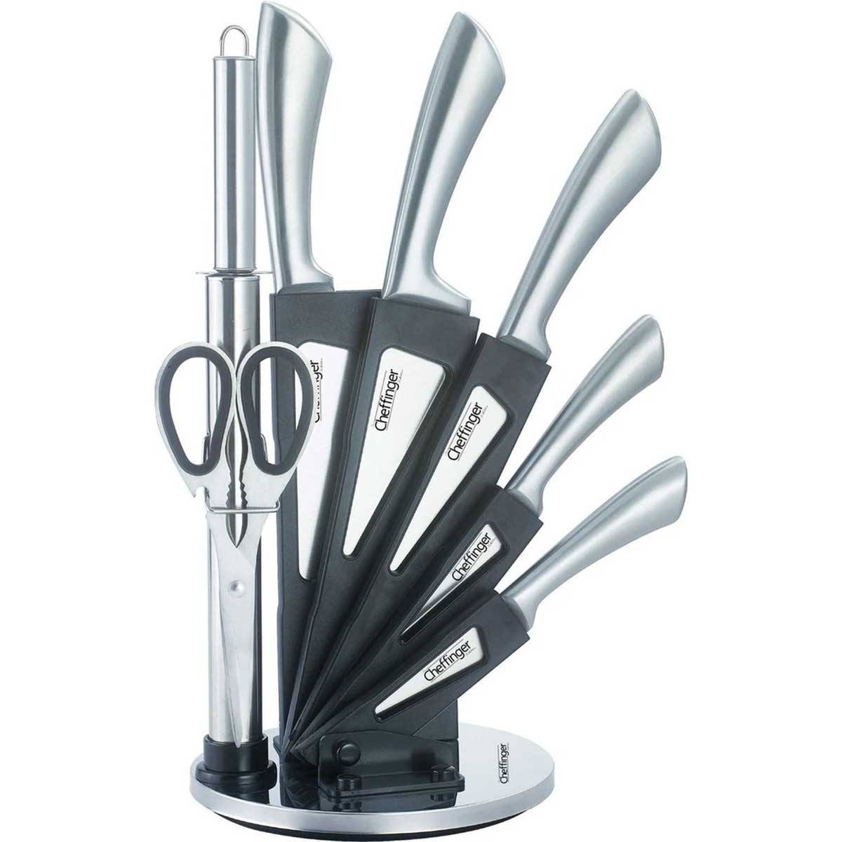 Cheffinger Messenset met Standaard - 8-delig - Zilver