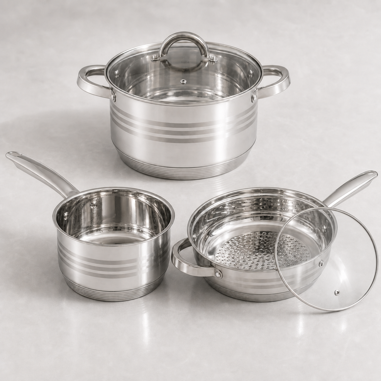 Cheffinger Topfset - 12-teilig - Silber - Edelstahl - Kochtöpfe - Induktion