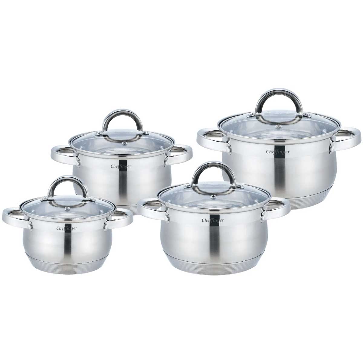 Cheffinger Pannenset - 8-delig - Zilver - RVS - Kookpannen - Inductie