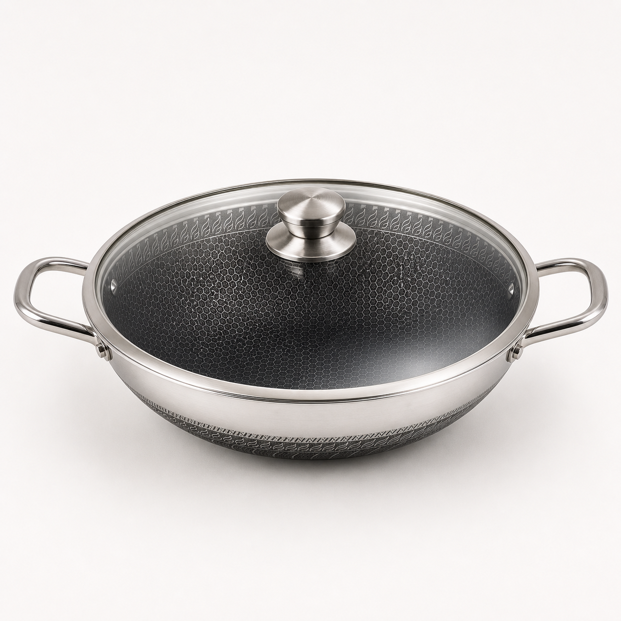 Cheffinger Wokpan met Deksel - 36cm - RVS - Honingraat - Inductie