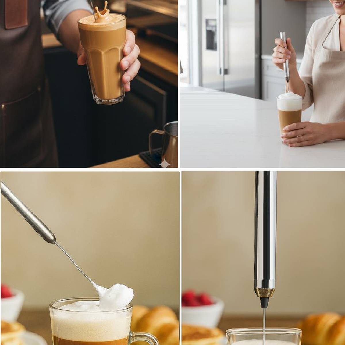 Cheffinger Elektrische Melkopschuimer - Melk Opschuimer - Koffie Mini Mixer - Draadloos op Batterijen - Cappuccino - Matcha - Frappé - Chocolademelk - Shakes - Zilver