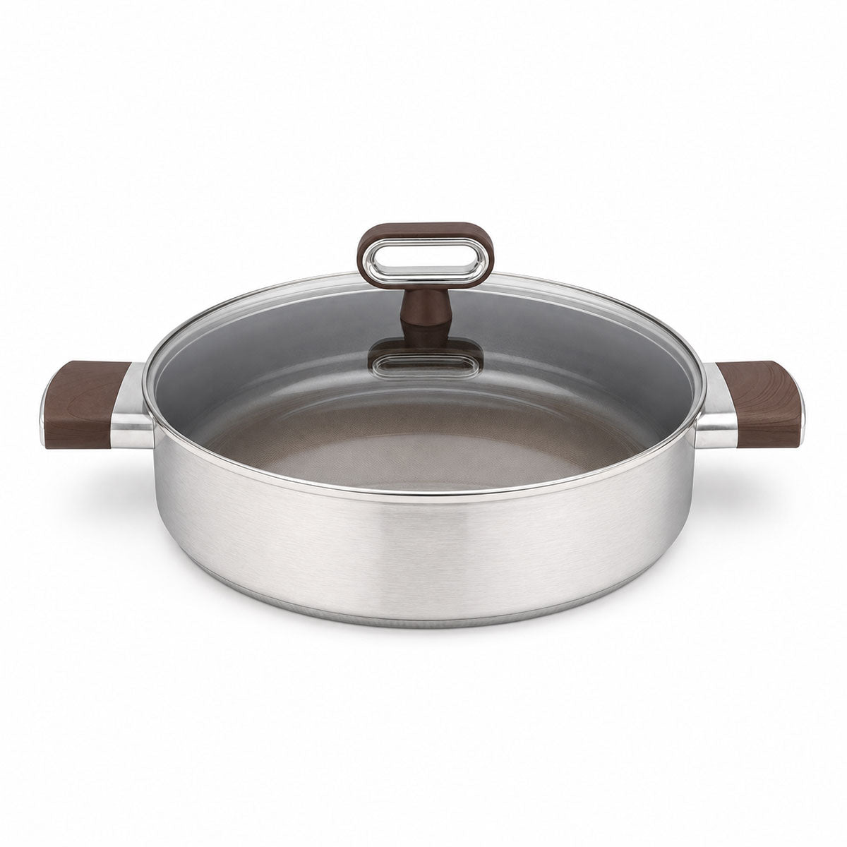 Cheffinger Lage Braadpan met Deksel - 28cm - Honingraat Antikras - Super Reliëf - Stof-Touch Handgreep met Houtlook - RVS - Inductie