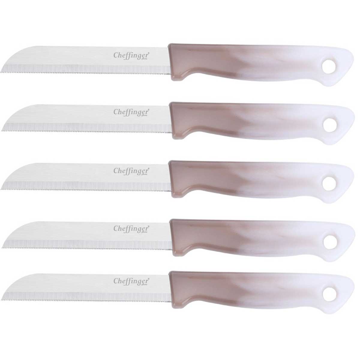 Cheffinger Schilmessenset – RVS Glad – 18 cm – Bruin – 5 Stuks messenset