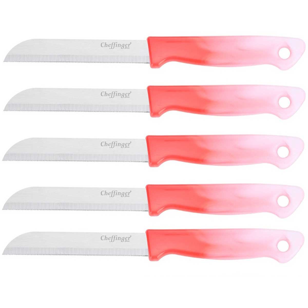 Cheffinger Schilmessenset – RVS Glad – 18 cm – Rood – 5 Stuks messenset