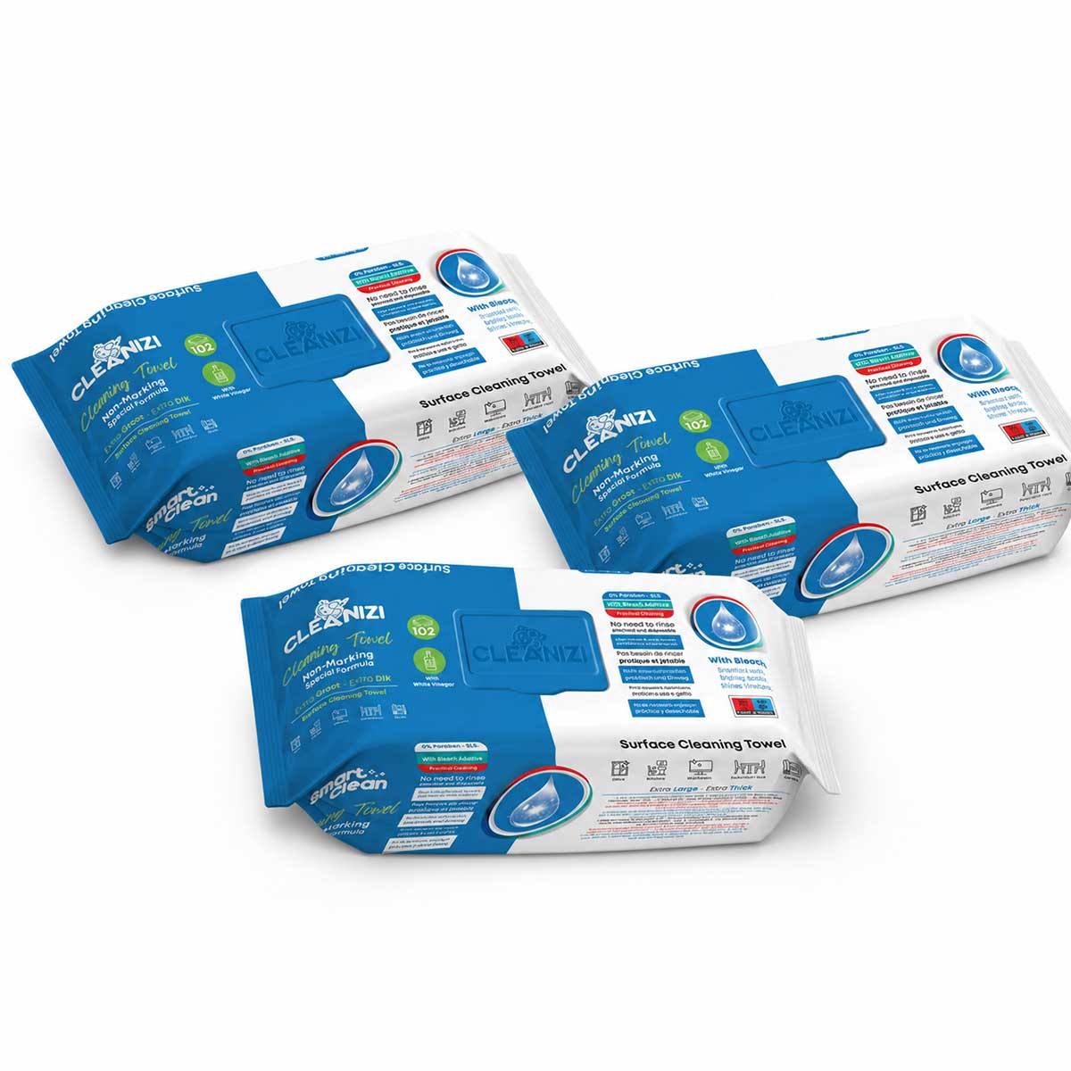 Cleanizi Schoonmaakdoekjes met Bleekmiddel – 3 Pak x 100 Stuks schoonmaakdoeken