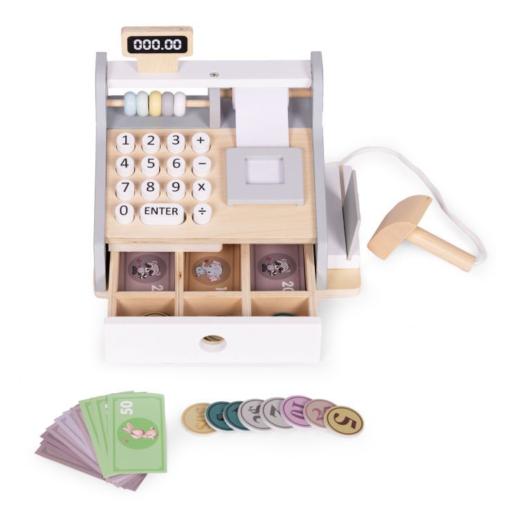 ECOTOYS Houten Speelgoedkassa - Met Scanner, Speelgeld &amp; Betaalkaart