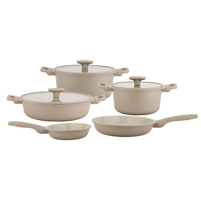 Ferveo Luna Pannenset - 8-delig - Glazen Deksels - Taupe - Inductie