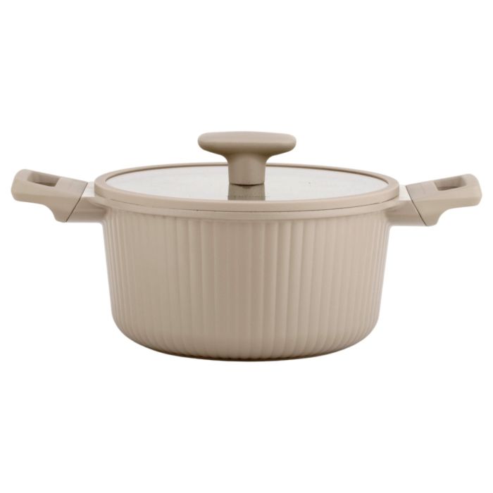 Ferveo Luna Pannenset - 8-delig - Glazen Deksels - Taupe - Inductie