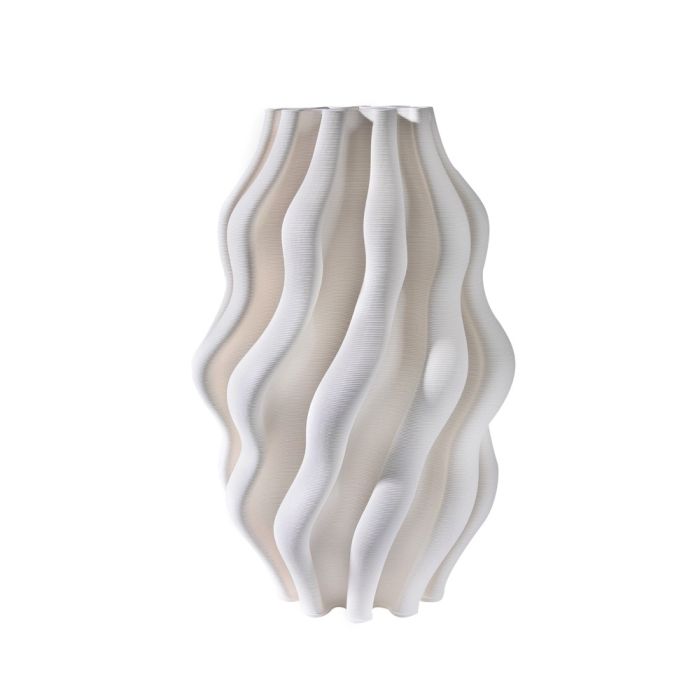 Fugurato Elda Vaas Wit - Keramiek met Golvend 3D-Reliëf - Ø15 x H24 cm
