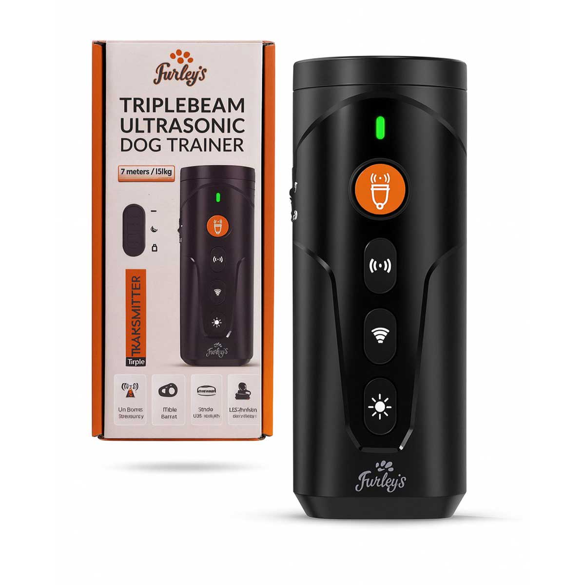 Furley’s Anti Blaf Apparaat - Diervriendelijke Hondentrainer Zonder Schok - 3 Zenders - 4-in-1 Ultrasoon, Geluid, LED & Zaklamp - USB-C Oplaadbaar - Bereik 7m - Voor Kleine & Grote Honden