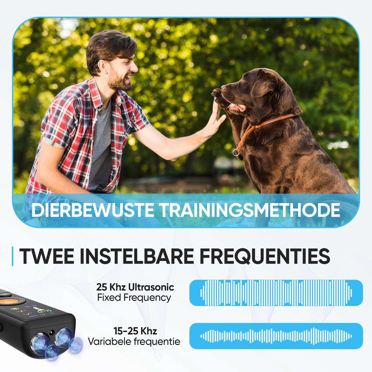 Furley’s Anti Blaf Apparaat PRO - Diervriendelijke Hondentrainer zonder Schok - 4-in-1 Ultrasoon, Geluid & LED - USB-C Oplaadbaar - Voor Kleine & Grote Honden - Bereik 7m