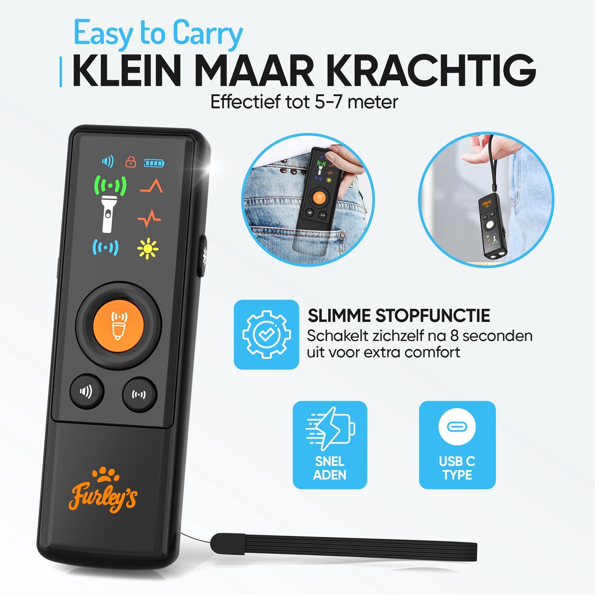 Furley’s Anti Blaf Apparaat PRO - Diervriendelijke Hondentrainer zonder Schok - 4-in-1 Ultrasoon, Geluid & LED - USB-C Oplaadbaar - Voor Kleine & Grote Honden - Bereik 7m