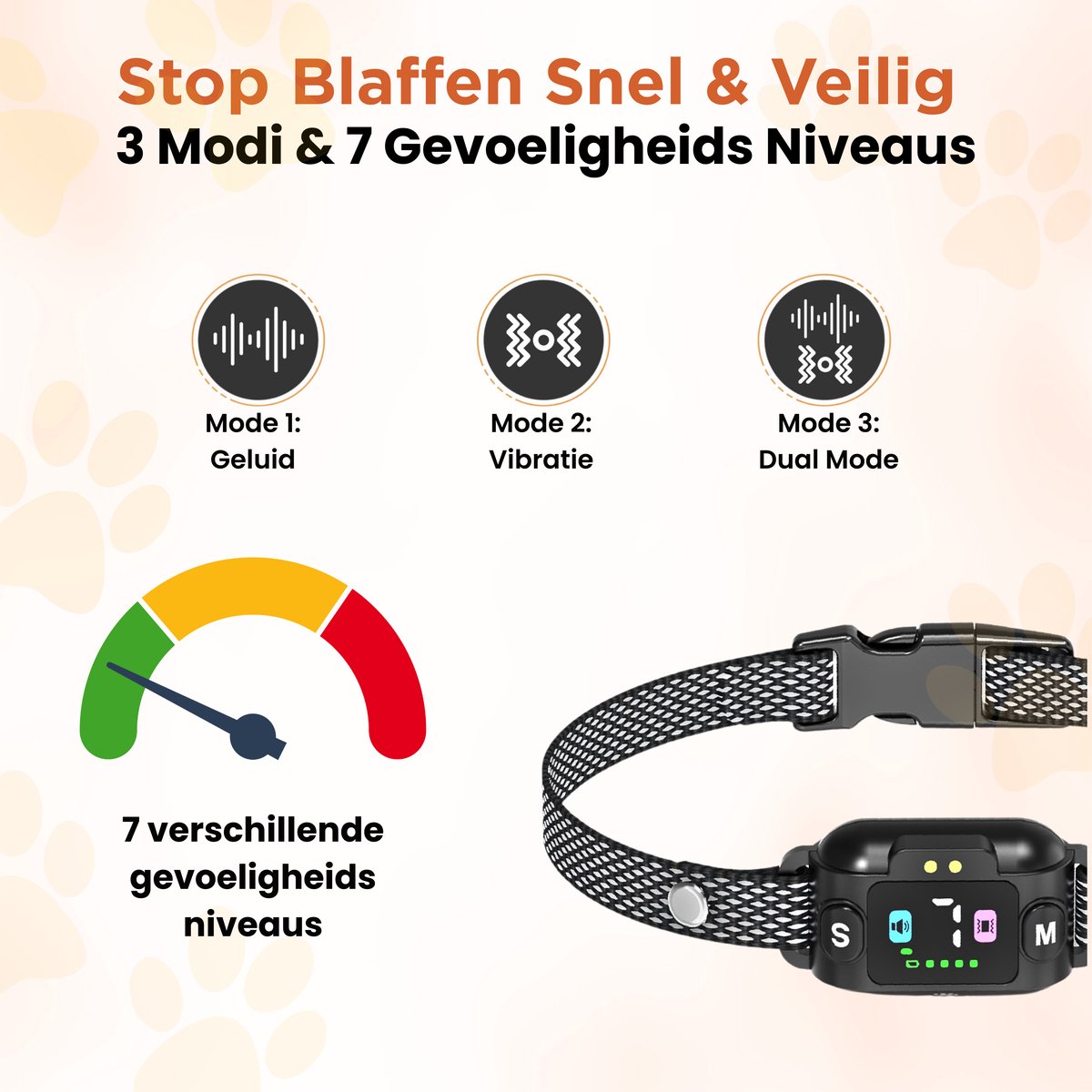 Furley’s Anti Blafband - Diervriendelijk - Zonder Schok - 7 Gevoeligheidsniveaus - 3 Modi: Geluid, Trilling & Combinatie - Slimme Blafdetectie - Weersbestendig & Magnetisch Oplaadbaar