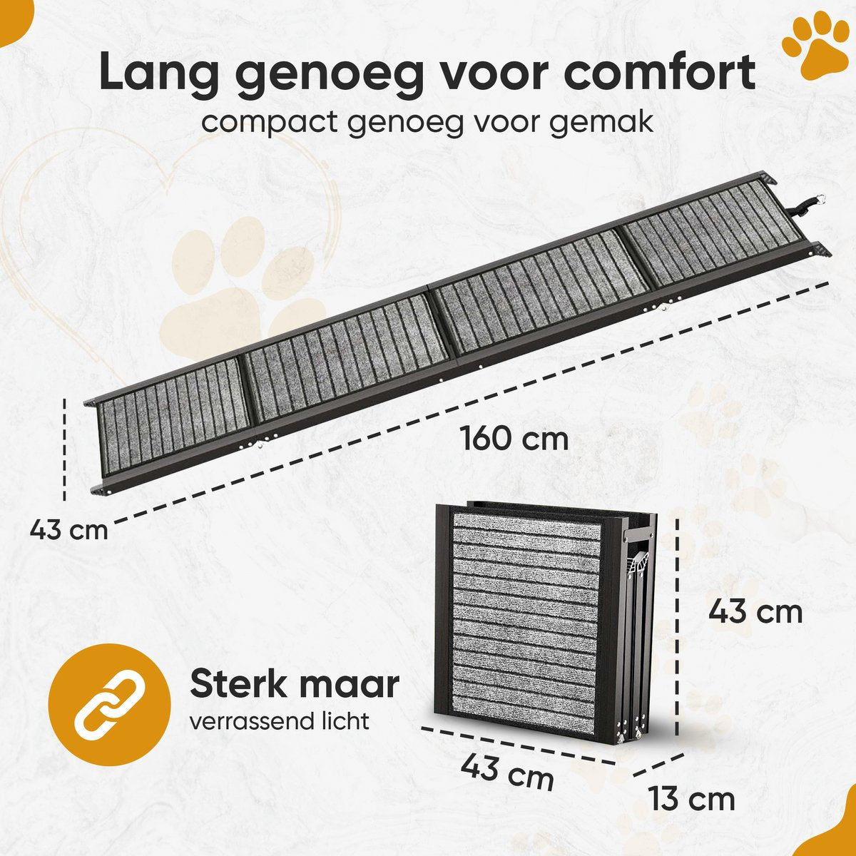 Furley's Opvouwbare Hondenloopplank - Inklapbare Hondentrap & Loopplank voor Auto - Antislip & Veilig - Aluminium - 160 cm - 70 kg Draagkracht - Met Bevestiging - Voor Grote & Kleine Honden