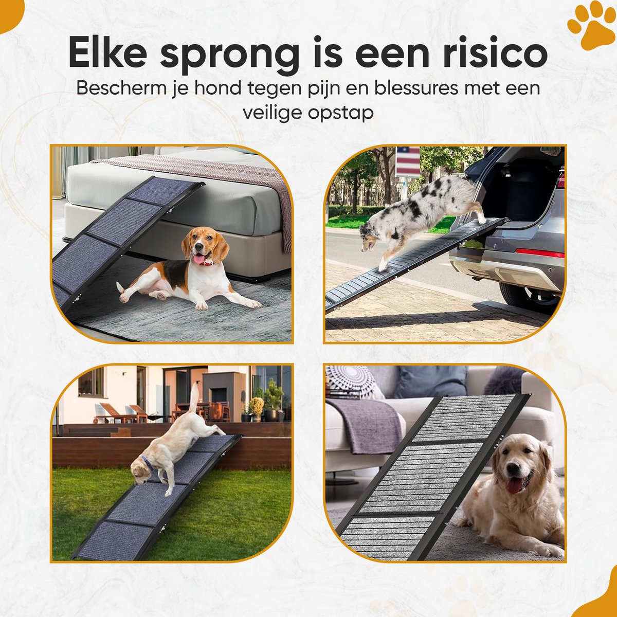 Furley's Opvouwbare Hondenloopplank - Inklapbare Hondentrap & Loopplank voor Auto - Antislip & Veilig - Aluminium - 160 cm - 70 kg Draagkracht - Met Bevestiging - Voor Grote & Kleine Honden