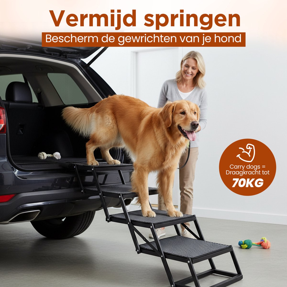 Furley's Opvouwbare Hondentrap - Inklapbare Loopplank & Hondentrap voor Auto - Antislip & Veilig - Aluminium - 160 cm - 70 kg Draagkracht - Voor Grote & Kleine Honden