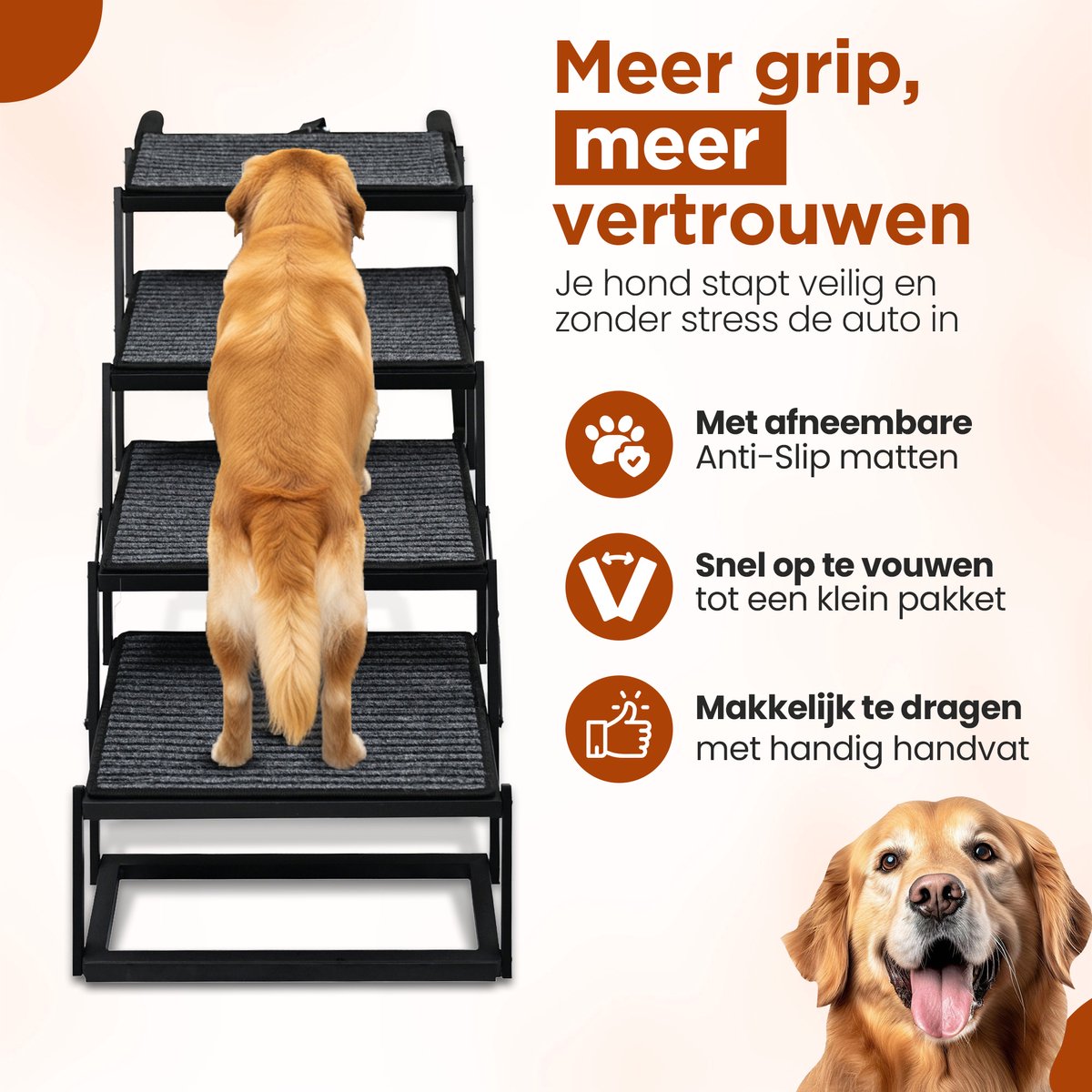 Furley's Opvouwbare Hondentrap - Inklapbare Loopplank & Hondentrap voor Auto - Antislip & Veilig - Aluminium - 160 cm - 70 kg Draagkracht - Voor Grote & Kleine Honden