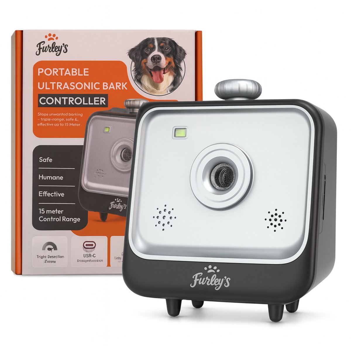 Furley’s Ultrasoon Anti Blaf Apparaat Hond - Zonder Schok - Oplaadbaar - Automatisch - Blafcontrole Voor Binnen en Buiten - 15m Bereik - Tegen Blaffen